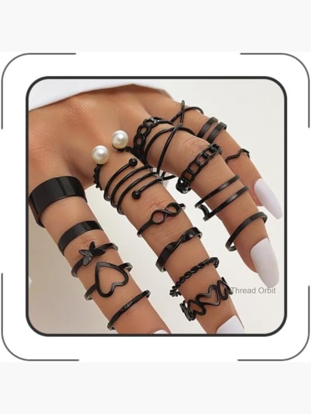 Stackable Vintage Boho Ring Set Butterfly Heart Pearl Rhinestone Statement